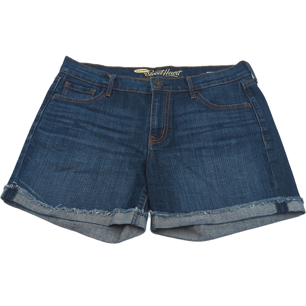 Old Navy The Sweetheart Denim Shorts Blue Dark Wash Raw Hem Size 10